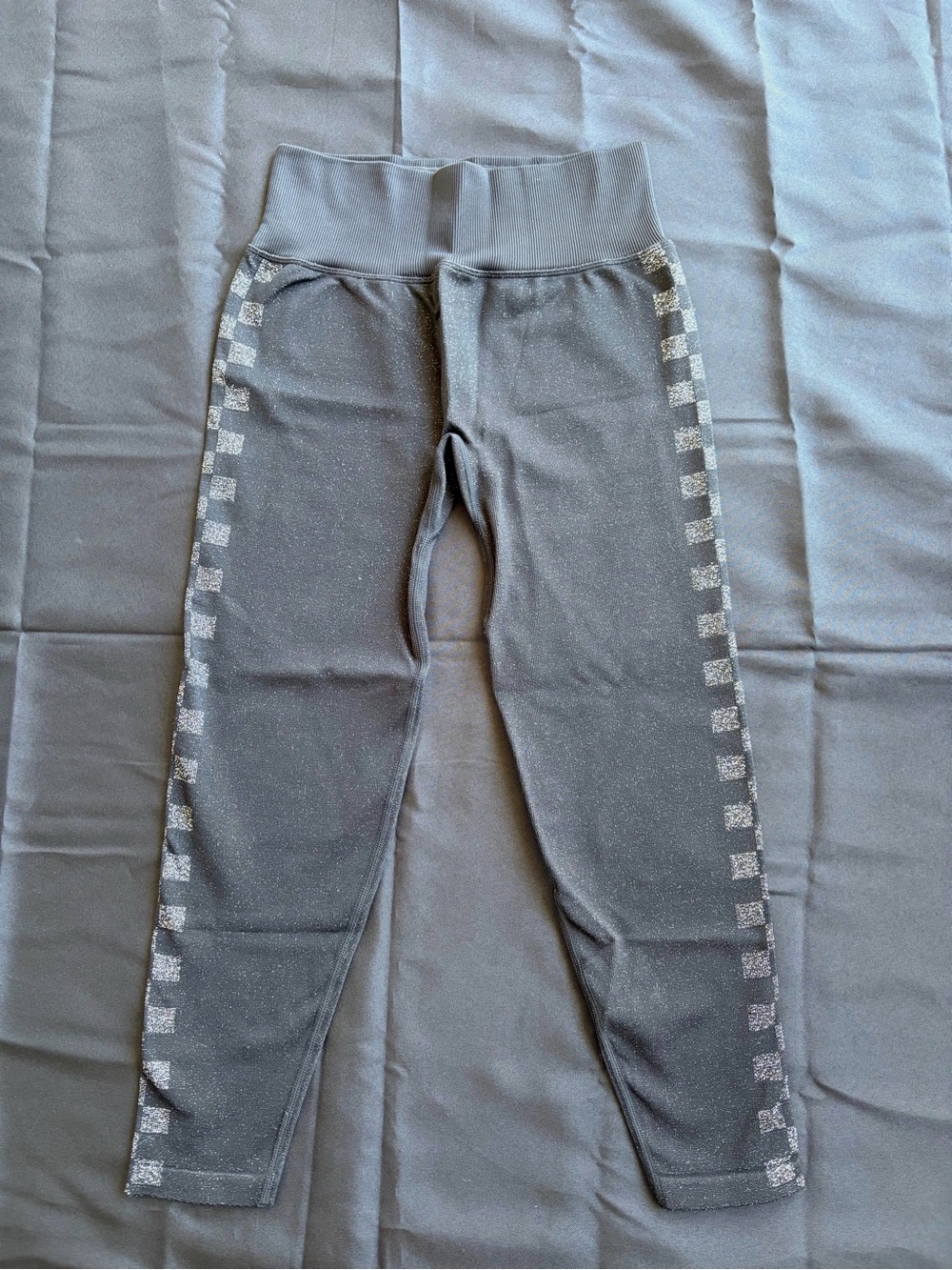 PINK Victoria's Secret Black Leggings with Silver Checker Side Detail